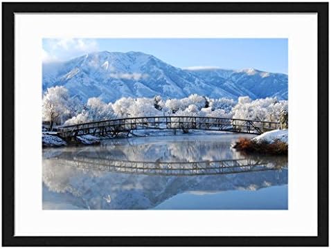 Tcrying Snow Bridge - Art Print Wall Black Wood Grain Wall Art Picture 20x14 Inches Framed