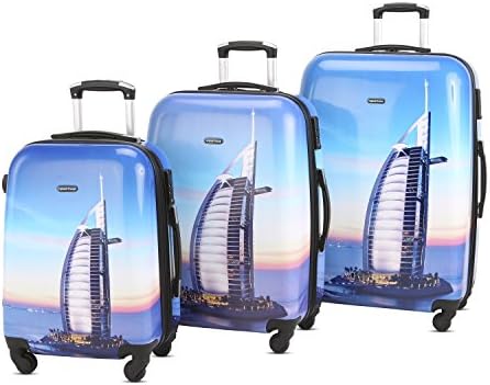 3 Piece Luggage Set Durable Lightweight Hard Case pinner Suitecase 20in24in28in LUG3 PC13 City Building