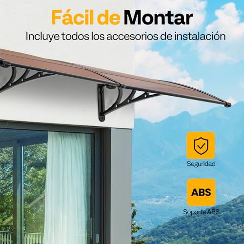 VIVOHOME Outdoor Canopy 100 x 200 cm for Doors and Windows Brown Polycarbonate Awning with Black Brackets Protective Roof for Entrance and Garden