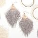 Humble Chic Fringe Tassel Statement Dangle Earrings - Lightweight Long Feather Drops, Grey, Dove Gray, Gold-Tone