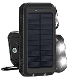 FKANT 10000mAh Solar Charger - Dual USB Solar Cell Phone Charge with 2LED Flashlight, Portable Power Bank with Compass and Carabiner for iPhone iPad and Samsung