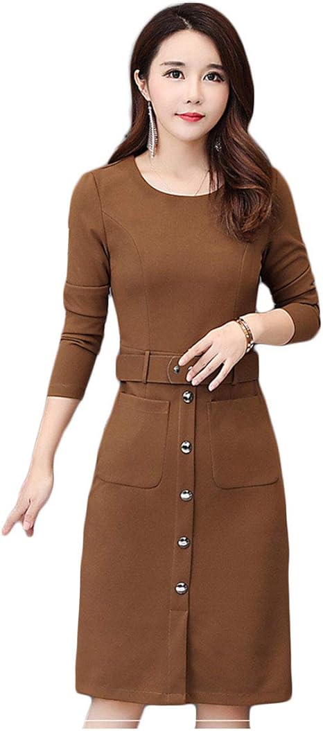 Amazon バンプー 膝丈 ワンピース レディース 長袖 ドレス Aライン ベルト付き 無地 着痩せ サイズl 5xl シルエット フォーマル 黒 きれいめ 発表会 エレガント コーディネート ワンピース チュニック 通販