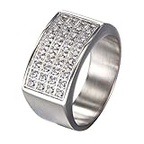 PAMTIER Men's Stainless Steel Iced Out Micro CZ Pave Hip Hop Ring DJ Raper Bling Silver Gold Tone