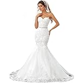 Lace Mermaid Wedding Dress 2026 Strapless Beach Wedding Dresses for Women Bride Applique Tulle Long Boho Bridal Gowns