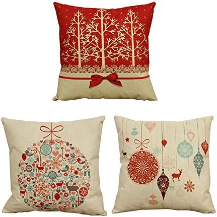 ShellMiMi Merry Christmas Carton Series Cushion Cover Santa Claus Christmas Tree Christmas Gifts And Snowman Santa Claus Decoration Printing Throw Pillow Pillowcase Covers (3 pcs)