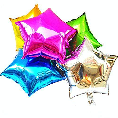 Happium star foil balloons, pack of 5, helium filled, 45 cm (18 inches), star balloon set for birthday parties, graduation celebrations,wedding anniversaries, party decorations (multicoloured)