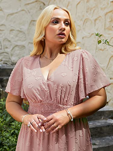 SIMPLEE WOMEN’S PLUS SIZE WEDDING GUEST DRESS SHORT SLEEVE FLOWY FALL FLORAL MAXI DRESS BOHO MATERNITY DRESS FOR PHOTOSHOOT (2XL PINK)