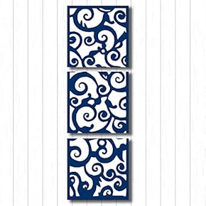 Canvas Wall Art Blue Flowers Pattern Painting Artwork for Home Prints Framed - 12"x12"x3 Panels