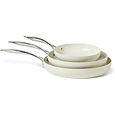 �鶹�� Basics Ceramic Nonstick Cookware, 3-Piece Set of Pans, All Cooktop Friendly, Dishwasher Safe, Ivory