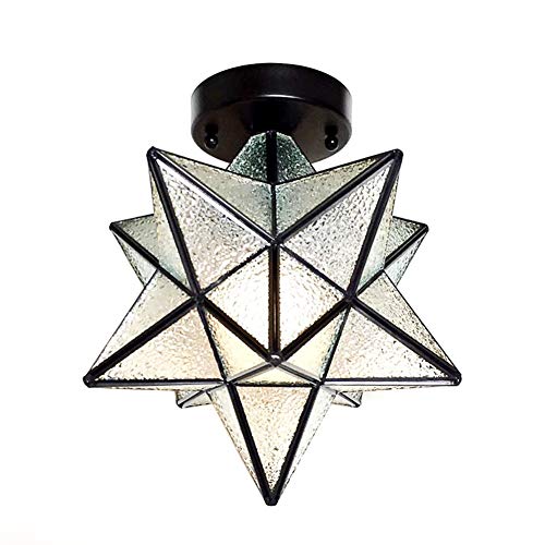 Industrial Black Copper Moravian Star Ceiling Light 12-inch, Textured Glass Shade 1-Light Fixture (Textured Glass)