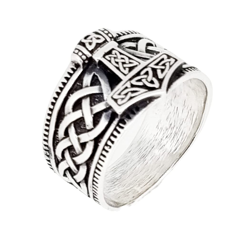 thumbnail image 2 of Men's Vintage Thor's Hammer Stainless Steel Ring – Norse Viking Biker Band (Sizes 7-15) 2 of 4