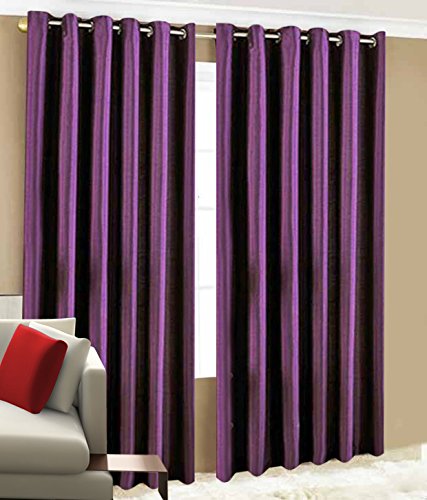 Home Candy Eyelet Set Of 2 Fancy Door Curtains 7 Feet Purple