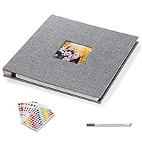 Self Adhesive Photo Album HoneyTolly Magnetic Scrapbook Album Length 11 x Width 10.6 (Inches) 40 Pages Linen Hardcover DIY Memory Anniversary Book with A Metallic Pen and DIY Accessories Kits (Gray)