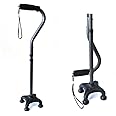 Ez2care Adjustable Folding Quad Cane for Right or Left Hand Use, Lightweight, Self Standing Small Base Walking Stick for Travel and Storage, Four Prongs Collapsible Cane, Metallic Grey