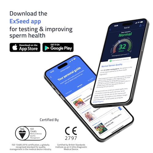 ExSeed Completely-at-Home Male Fertility Test - Sperm Count, Progressive Movement & Volume with Home Sperm Test in 15 Minutes with Accurate Results Using Your Smartphone. 2-Test Kit.