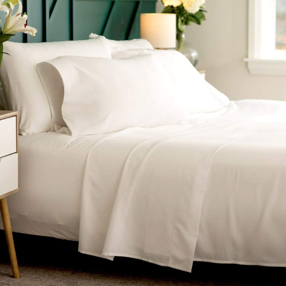 Bamboo Soft - Eco Friendly, Wrinkle Resistant Bamboo Fiber – Hypoallergenic and Breathable Viscose from Bamboo Blend 4pc Sheet Set (White, Cal King)