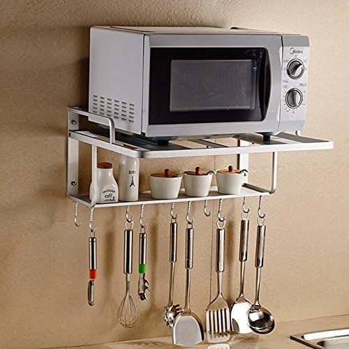 Aishine Double Bracket Alumimum Microwave Oven Wall Mount Shelf With Removable Hook