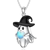 OUTANG Halloween Ghost Necklace for Women 925 Sterling Silver Moonstone Ghost Pendant Necklaces Halloween Jewelry Gift for Daughter
