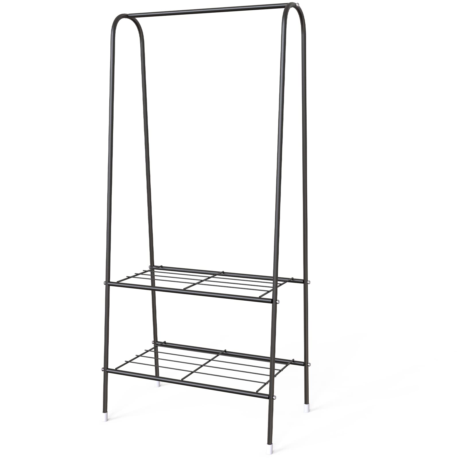 LONENESSL Metal Clothes Rail Garment Rack, Small Coat Rack Hanging Rail with 2 Tier Storage Shelf, A-shaped Clothes Rack, Stand Rail Hanger Organiser Shelf Bedroom Clothing Rack - Black