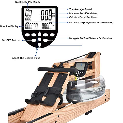 image for Oak Wood Water Rowing Machine with Monitor Home Gyms Training Equipmen