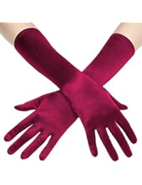 BABEYOND Long Opera Party 20s Satin Gloves Stretchy Adult Size Elbow Length 15 Inches (Wine Red)