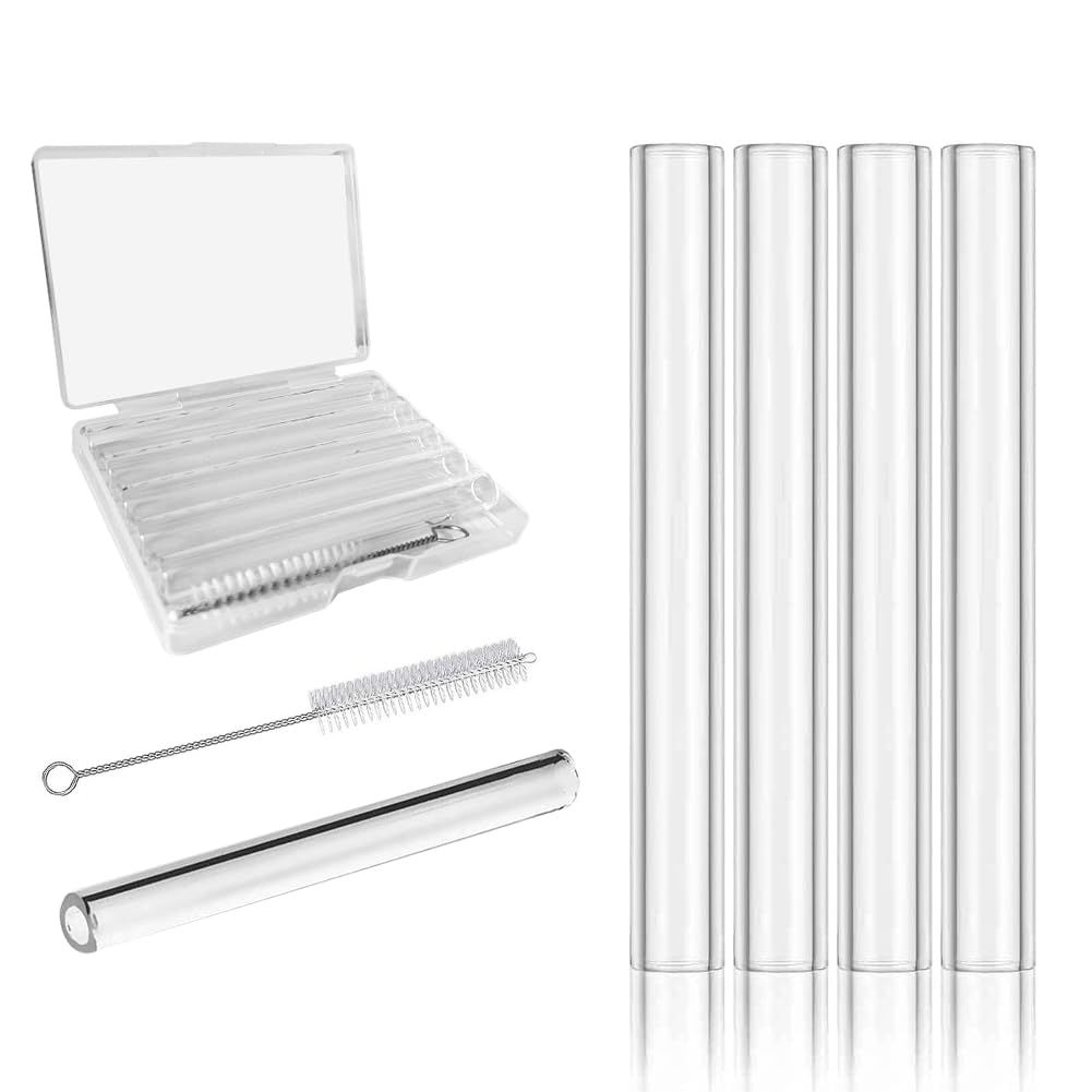 Photo 1 of Reusable Clear 4"(100mm) Glass Blowing Tubes :Length:4Inches: OD-12MM: Wall Thickness :2MM, 5Pcs Glass Tubing Blowing Tubes + Cleaning Brush + Protect Box