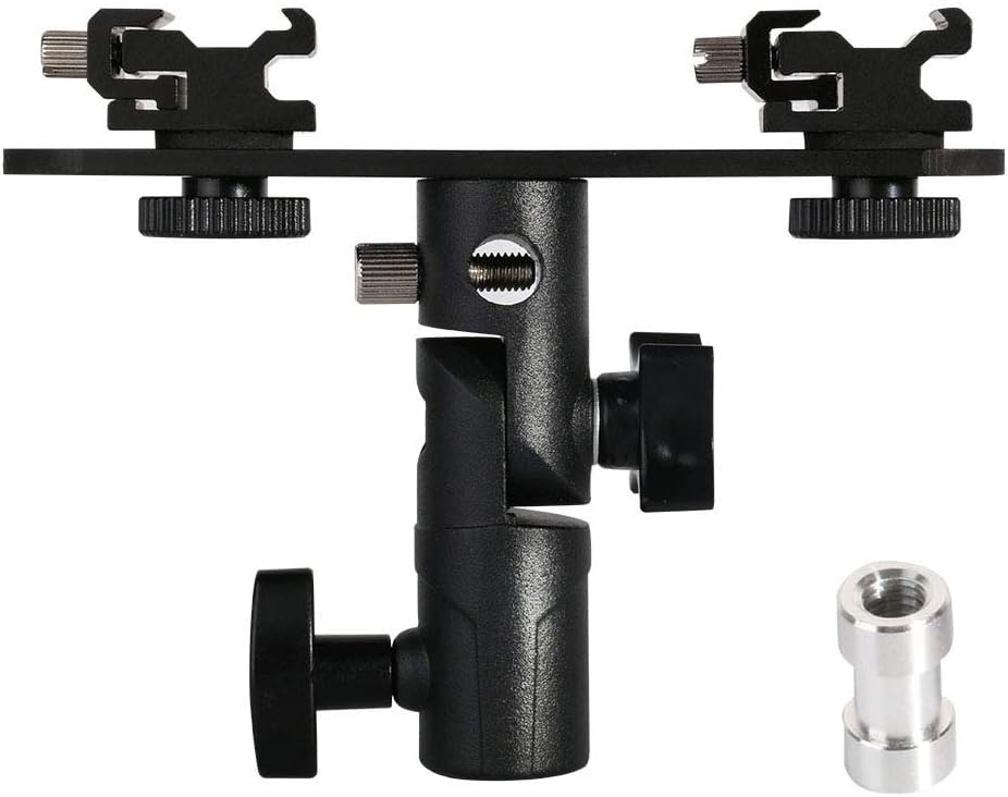 Camera Speedlite Mount Dual Hot Shoe Flash Bracket Swivel Light Stand Adapter Umbrella Reflector Holder for Camera Nikon Pentax Olympus DSLR Flash Speedlite LED Light