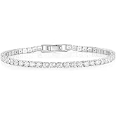 Mameloly 3mm Cubic Zirconia Classic Tennis Bracelet Silver Round Charm CZ Bracelets for Women Size 6.5-7.5 Inch