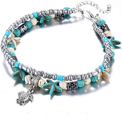 MISSU JEWELLRY Conch Starfish Yoga Beach Tortoise Anklet Turquoise Beads Foot Chain