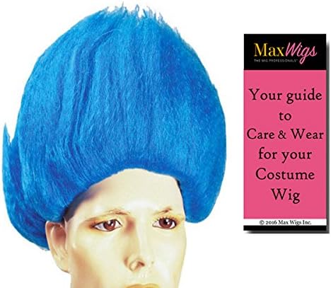 Bundle 2 items: Troll Thing Gnome Oompa Loompa Wig Famous Lacey Wigs Color Blue, MaxWigs Costume Wig Care Guide
