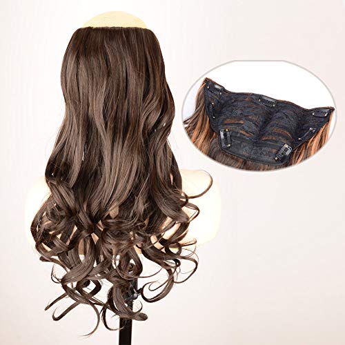 DIGUAN One Piece Clip in Hair Extensions Curly Curl Wave Full Head Long 24″ 0.35lb 155g U part Synthetic Hairpiece For Women Natural Real Hair Piece (#Dark Brown)