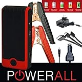 PowerAll XL2 Supreme 600A Portable 16,000 mAh Lithium Car Jump Starter with Power Bank, LED Flashlight and Carrying Case + New Titan Clamps and TUFF Carrying Case