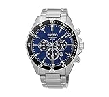Seiko Men's Solar Chronograph Silvertone Watch with Blue Dial
