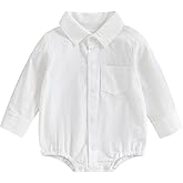 Sprifallbaby Baby Boy Button Down Shirt Newborn Solid Color Long Sleeve Romper Gentleman Lapel Bodysuit with Pocket