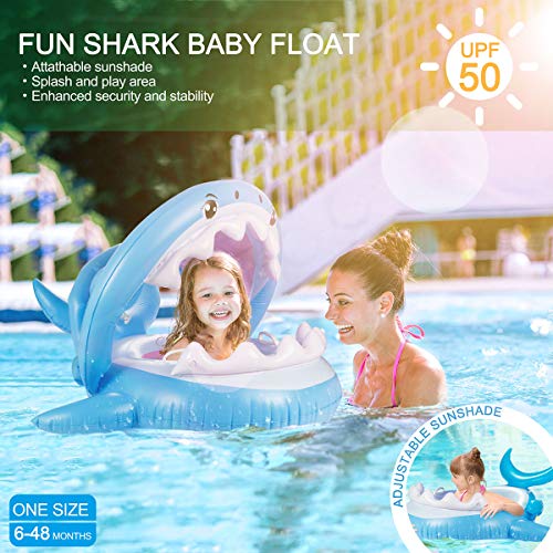PALADOU Baby Swimming Pool Float with Canopy for Kids Aged 9-36 Months Fun on The Water, Baby Swim Floaties Shark Ring Boat Floating