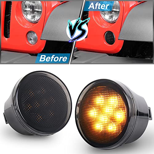 PXPART JK Turn Signal Lights Smoke Lens Amber LED Front Grill Indicator