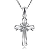Zorlioy Diamond Cross Necklace for Women 925 Sterling Silver Lab Grown Diamond Cross Pendant Necklace Jewelry Gifts for Women (D color, VVS clarity)