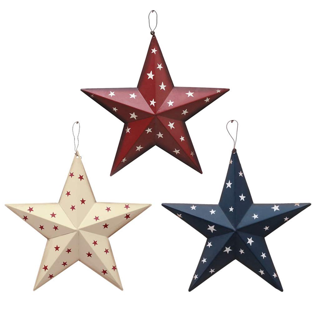 YK Decor Patriotic Barn Star Metal Wall Decor Indoor Outdoor Wall Hanging Primitive Decor Star Ornaments 4th of July Decoration