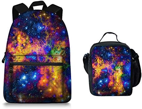 Backpack Set Space Print Lunch Bag Book Bag Set for Girl School Teen Children Travel Daypack
