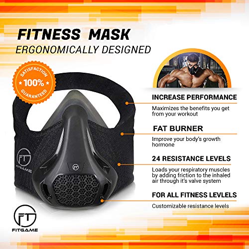 FITGAME-Workout-Mask-24-Breathing-Resistance-Levels-Fitness-Mask-Training-in-High-Altitude-Simulation-Increase-Cardio-Endurance-Bonus-Sport-Bracelet-and-Box-Included-Black