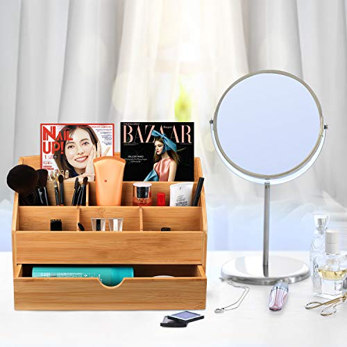 Hossejoy Bamboo Office Desk Organizer & Mail Rack with Storage Drawer - Desktop Mail Sorter for Office and Home - Keep Mail, Letters, Files, Office Supplies Neat & Organized