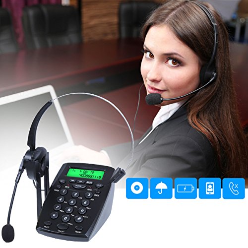 Wikoo Handsfree Telephone with Wired Headset,Noise Cancelling Call Center Dialpad,Corded dialpad Comes with Noise Cancelling Headset,Very Useful and Convenient for Business and Home(Black)