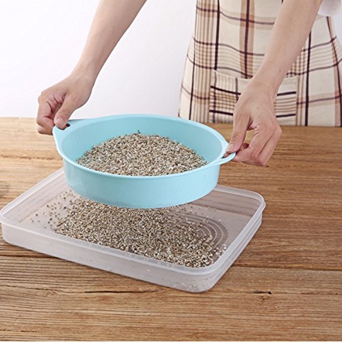 BESTOMZ 4pcs Plastic Garden Sieve Riddle Sifting Pan for Soil Stone Mesh Gardening Tool with Handle (Blue)