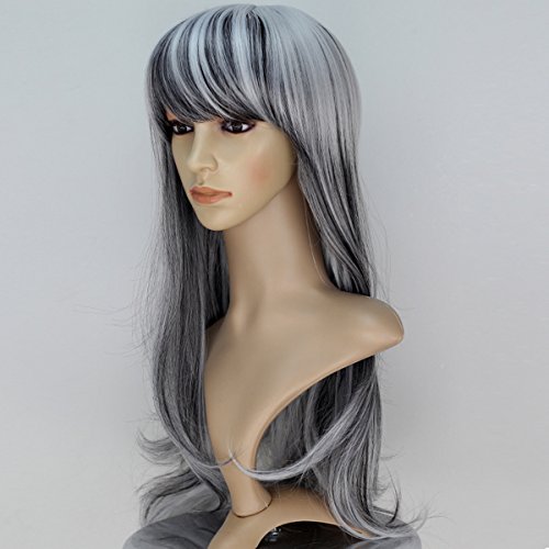 Miss U Hair Women Fashion Long Wavy Black Silvery White Strands Party Cosplay Wig - Image 3