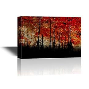 Canvas Wall Art - Abstract Landscape with Black Trees Under Red Sky - Gallery Wrap Modern Home Art | Ready to Hang - 12x18 inches