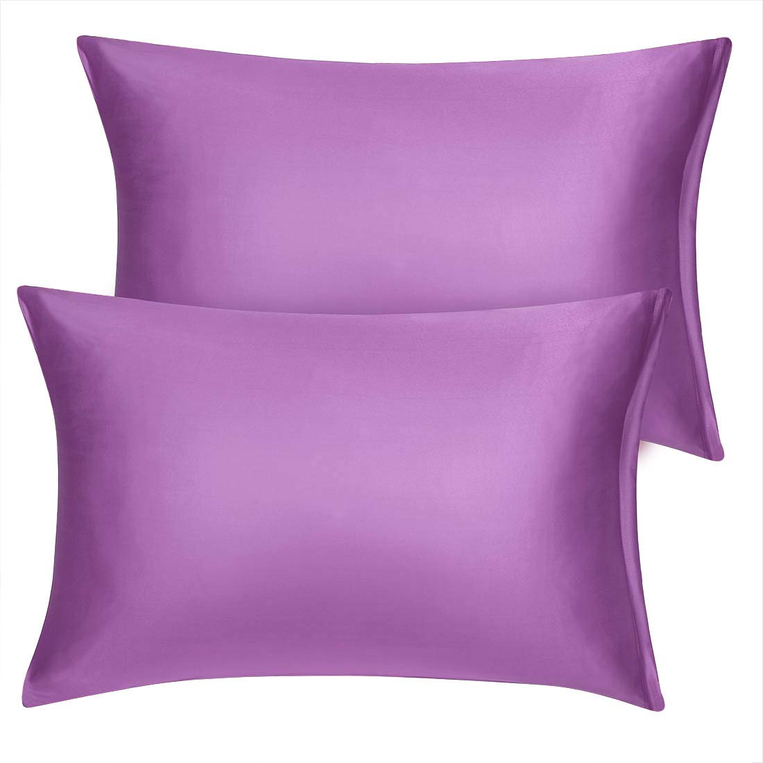 sourcing map Satin Pillowcase for Hair and Skin 2 Pack, Wrinkle and Fade Resist Silky Soft Pillow Cases Set with Zipper Closure Purple 50 x 65cm