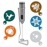 KitchenPro DELUXE Batidora de Leche en acero inoxidable con soporte. Viene con 5 utensilios GRATIS para decorar