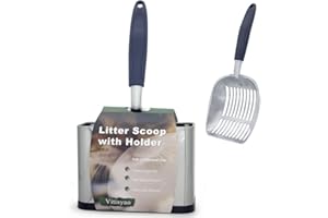 Vitisyao Full Metal Cat Litter Scoop with Holder, Stainless Steel Cat Litter Scooper Holder, Aluminum Kitty Scoop Captures All Clumps, Heavy Duty Kitty Metal Scooper with Non-Slip Handle