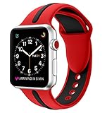 EloBeth iWatch Band 44mm 42mm, Soft Silicone Sport Replacement Wrist Strap Stripe Color Splicing Compatible Apple Watch Series 4/3/2/1 Nike+ Sport Edition Smart IWatch (Stripe-Red/Black, 44/42mm)