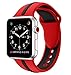 EloBeth for Apple Watch Band, Soft Silicone Sport Style Replacement Wrist Strap Stripe Color Splicing for Apple Watch Series 2/Series 1, Black/Red 42mm